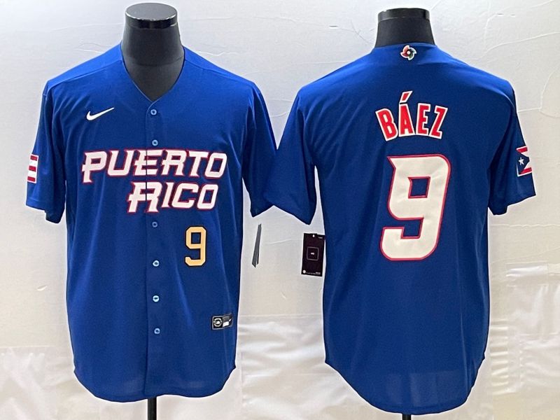 Men 2023 World Cub Puerto Rico #9 Baez Blue Nike MLB Jersey9->->MLB Jersey